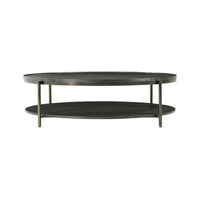 Front view of modern charcoal oak round coffee table.