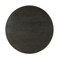 Top view of modern charcoal oak round coffee table surface.