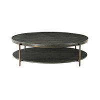 Back view of modern charcoal oak round coffee table.