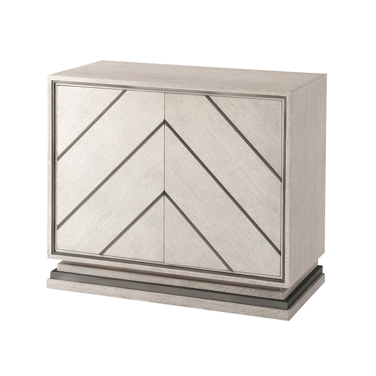 Modern chevron cabinet front angle view.