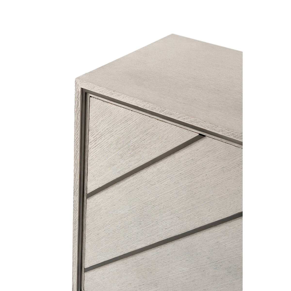 Modern chevron cabinet close-up corner detail.