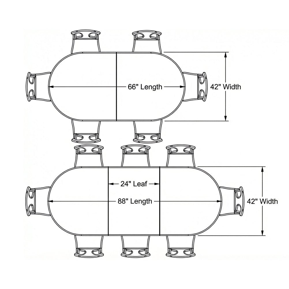 Diagram showing Modern Classical dining table dimensions and layout.