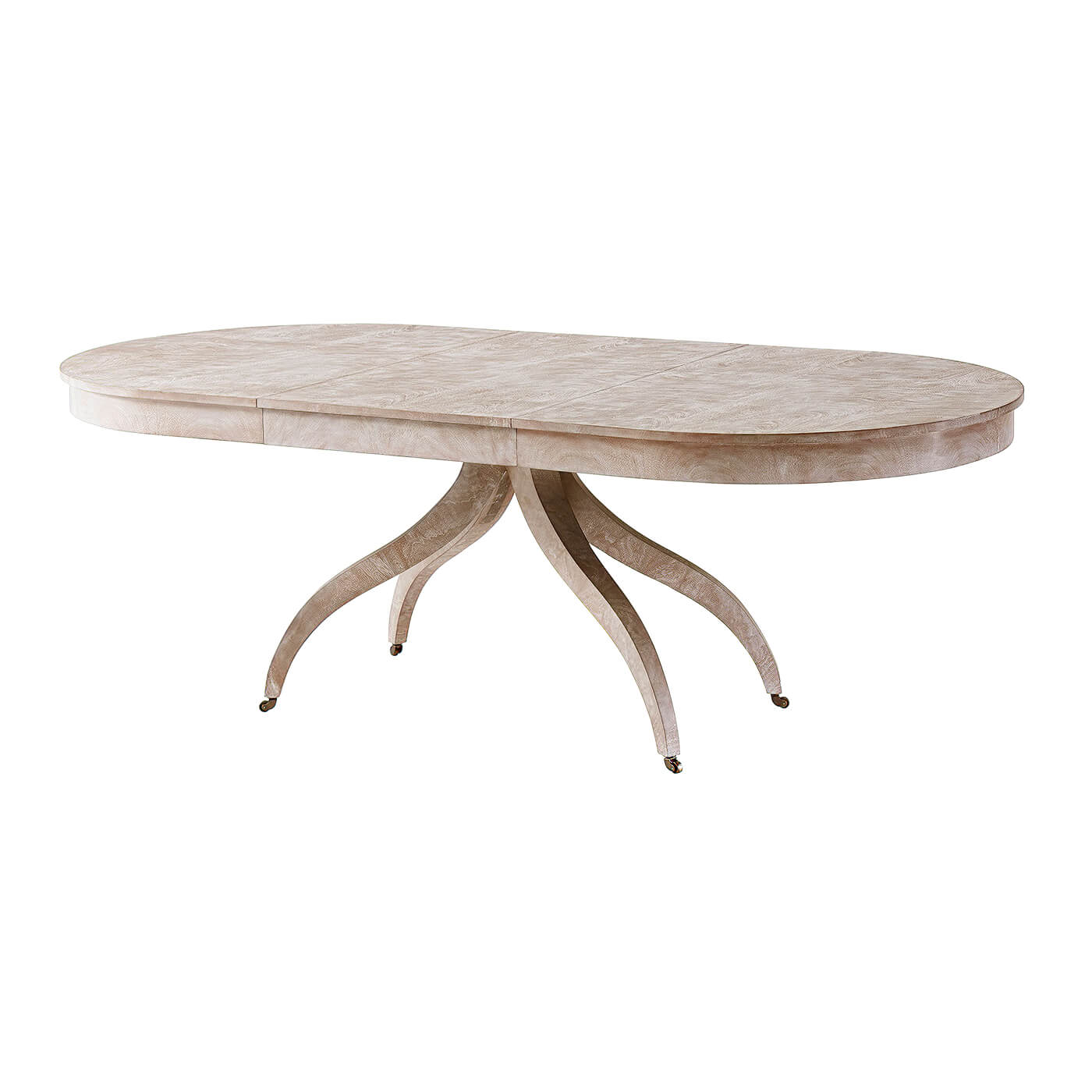 Modern Classical dining table with curved legs, angled view.
