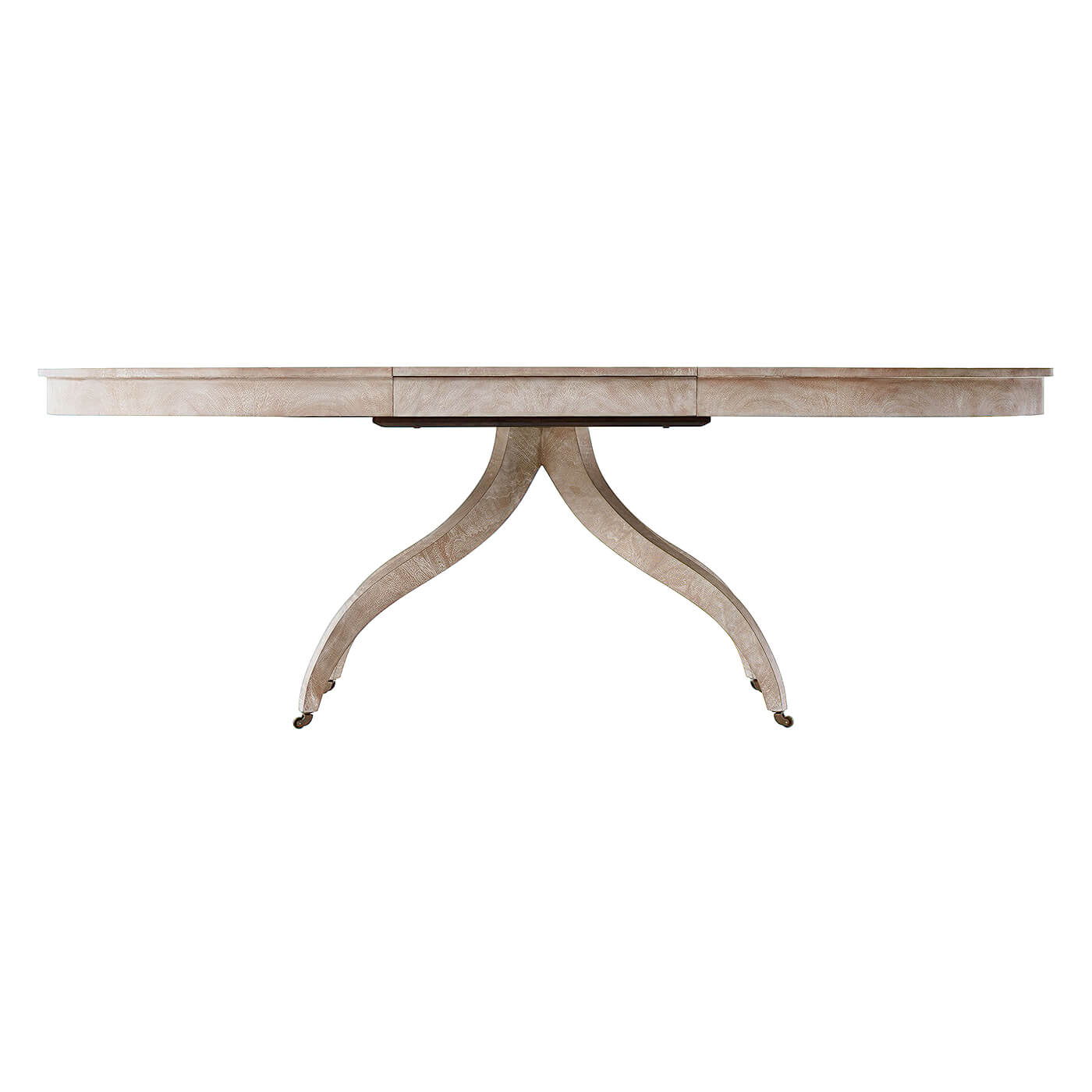 Modern Classical dining table, side profile view.