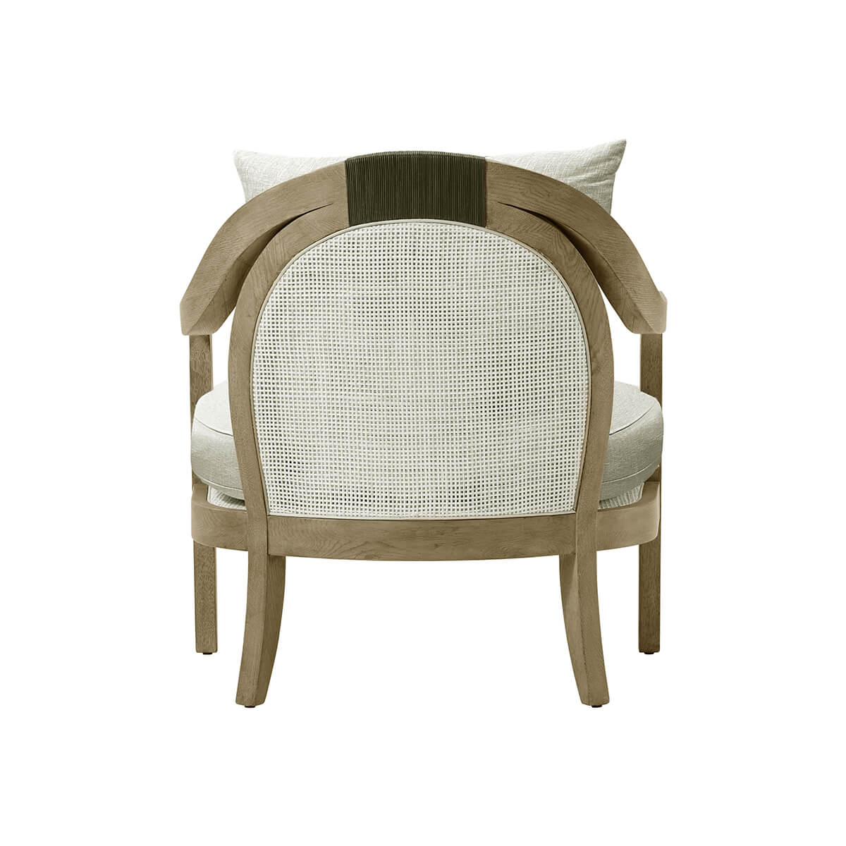 Back view of modern coastal armchair.