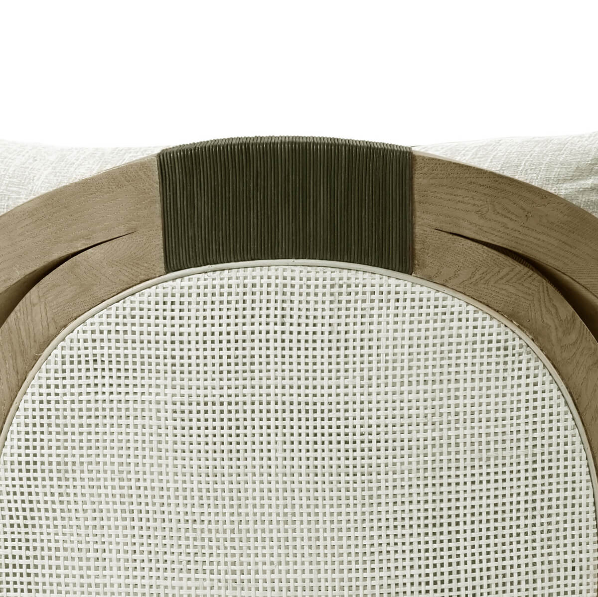 Rear frame detail of modern coastal armchair.