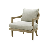Modern coastal armchair with cushion, front view.