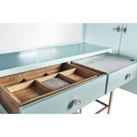 Open drawers inside bar cabinet showing organizers.