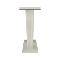 End-on view of modern coastal console table's support.