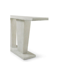 Side perspective showing modern coastal console table's structure.