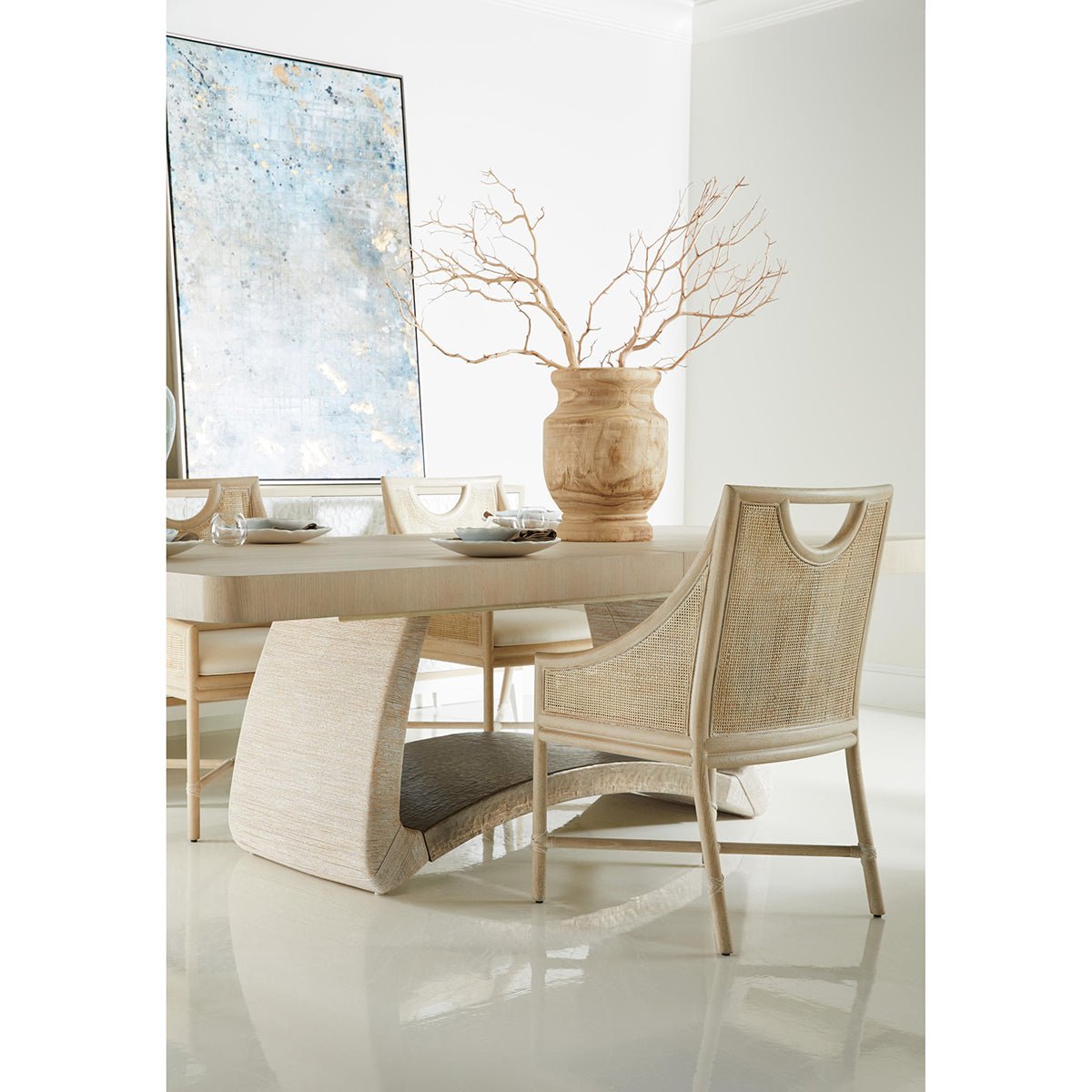 Coastal dining chair in elegant dining room setting.