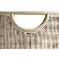 Detail of coastal dining chair's semi-circular back handle.