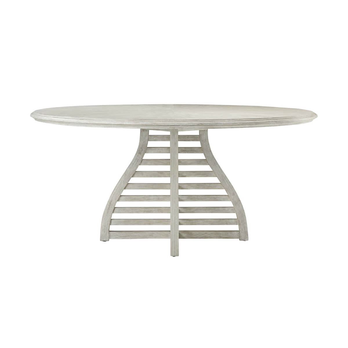 Side view of modern round dining table.