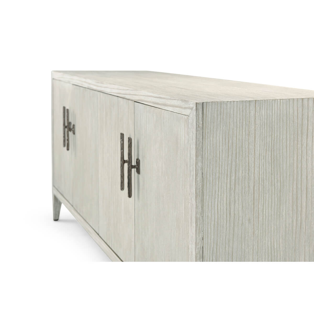 Modern coastal cabinet texture detail and handles.