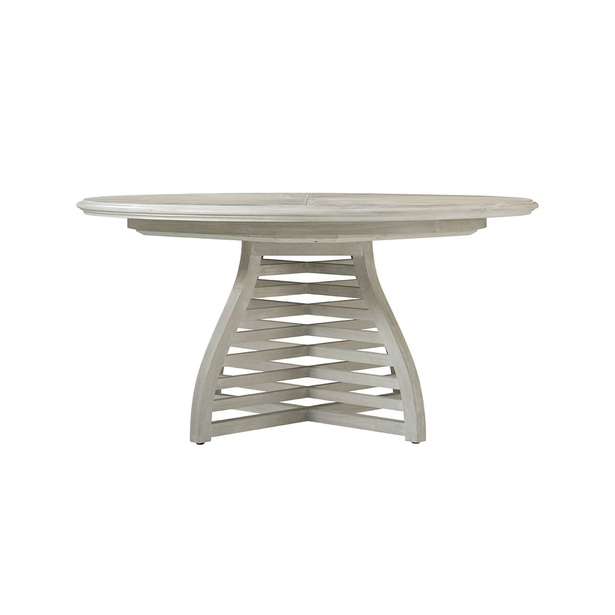 Round table showcasing artistic base, frontal view.