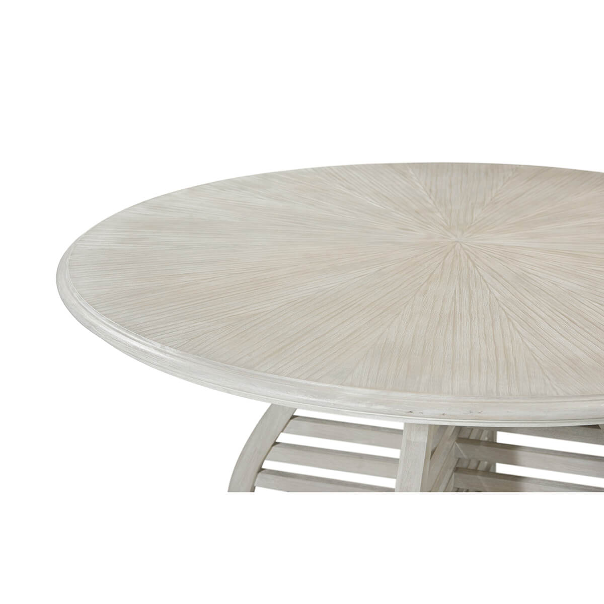 Close-up of dining table's textured top, partial view.