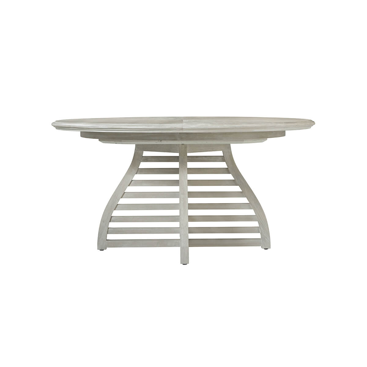 Dining table with extending feature, side view.
