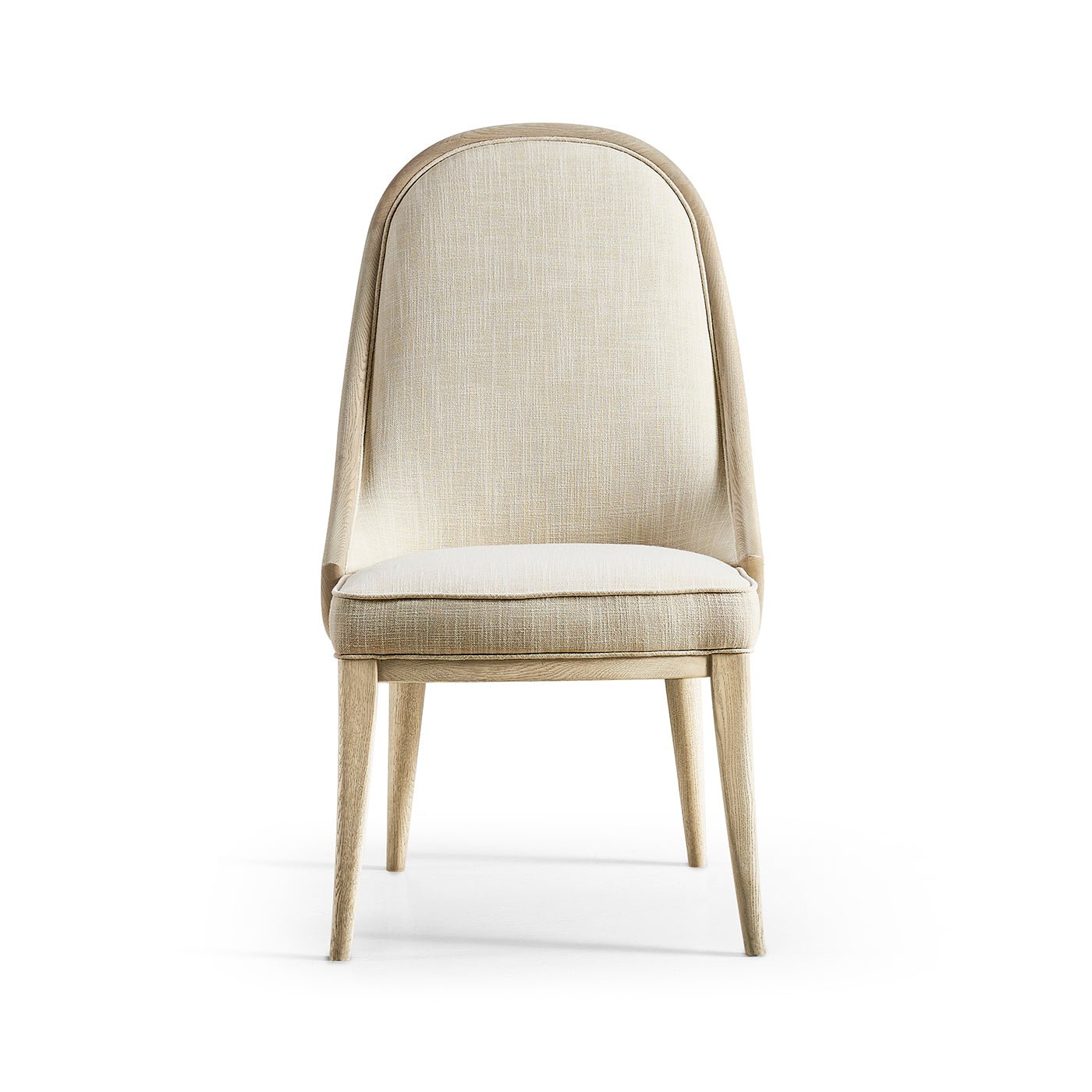 Front view modern coastal upholstered dining chair.