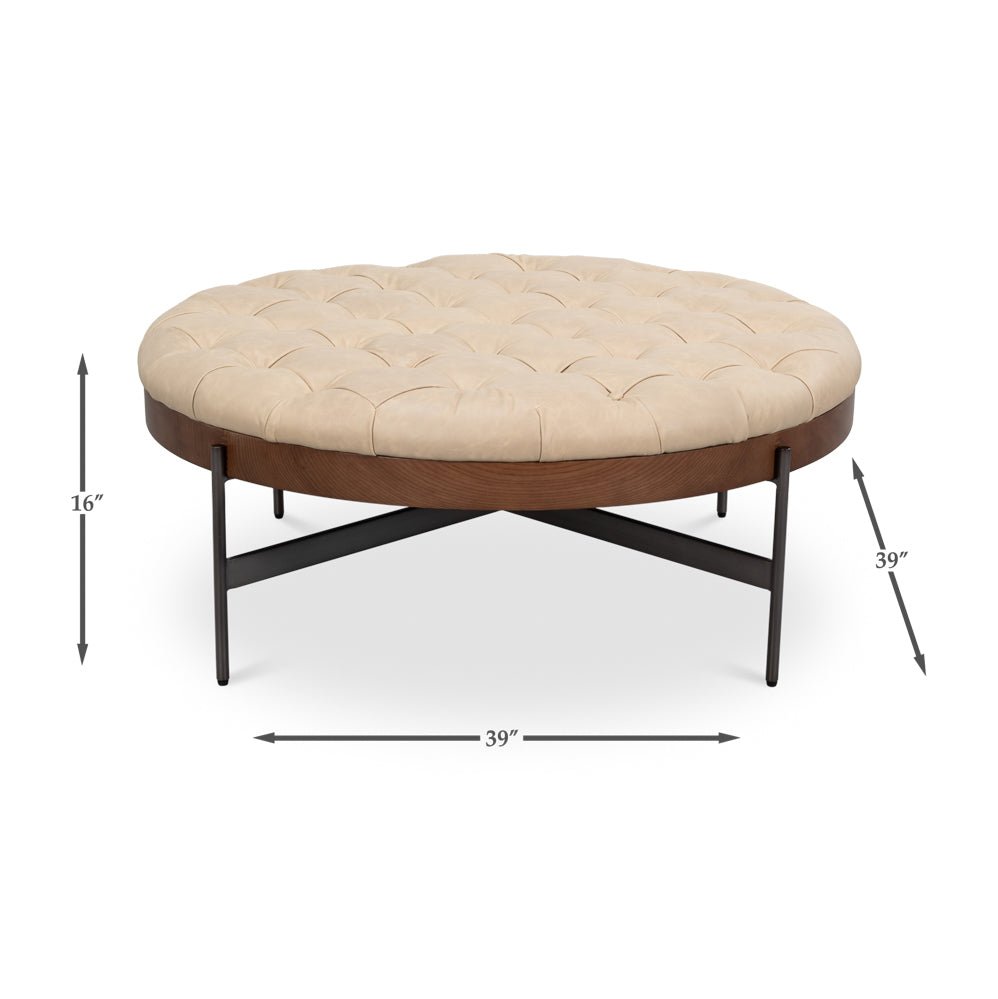 Cocktail ottoman dimensions shown with height and width.