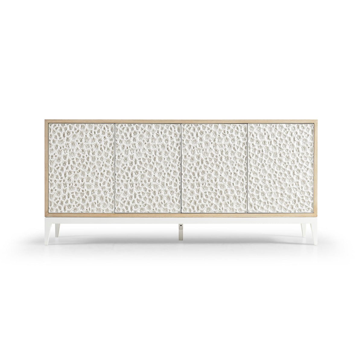 Front view of modern sideboard with decorative front.