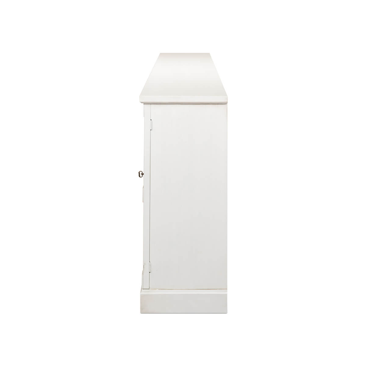 Side profile of modern country white sideboard.