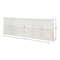 Dimensions of modern country white painted sideboard shown.