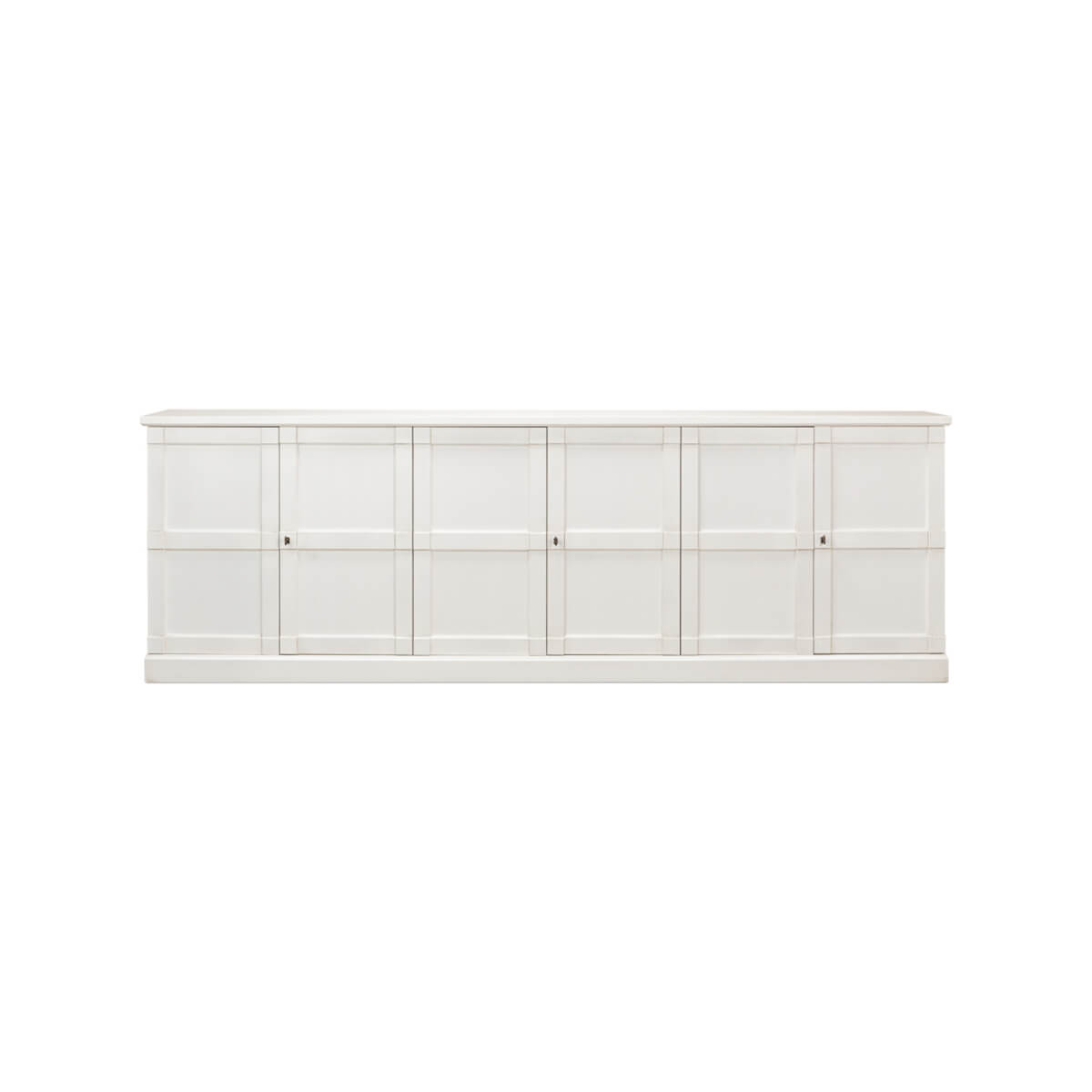 Front view of modern country white sideboard.