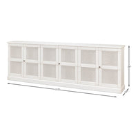 Dimensions of white sideboard, width and height measurements.