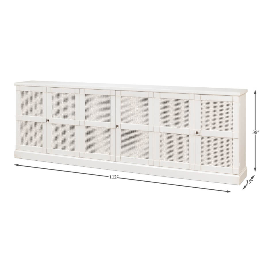 Dimensions of white sideboard, width and height measurements.
