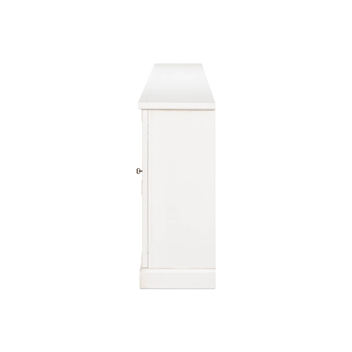 Side profile white sideboard, compact design.