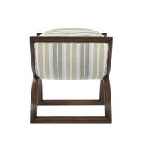 Back view of striped modern curule stool, cushion visible.
