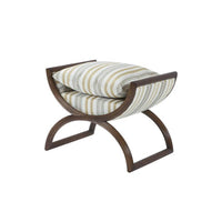 Striped modern curule stool, angled view with cushion.