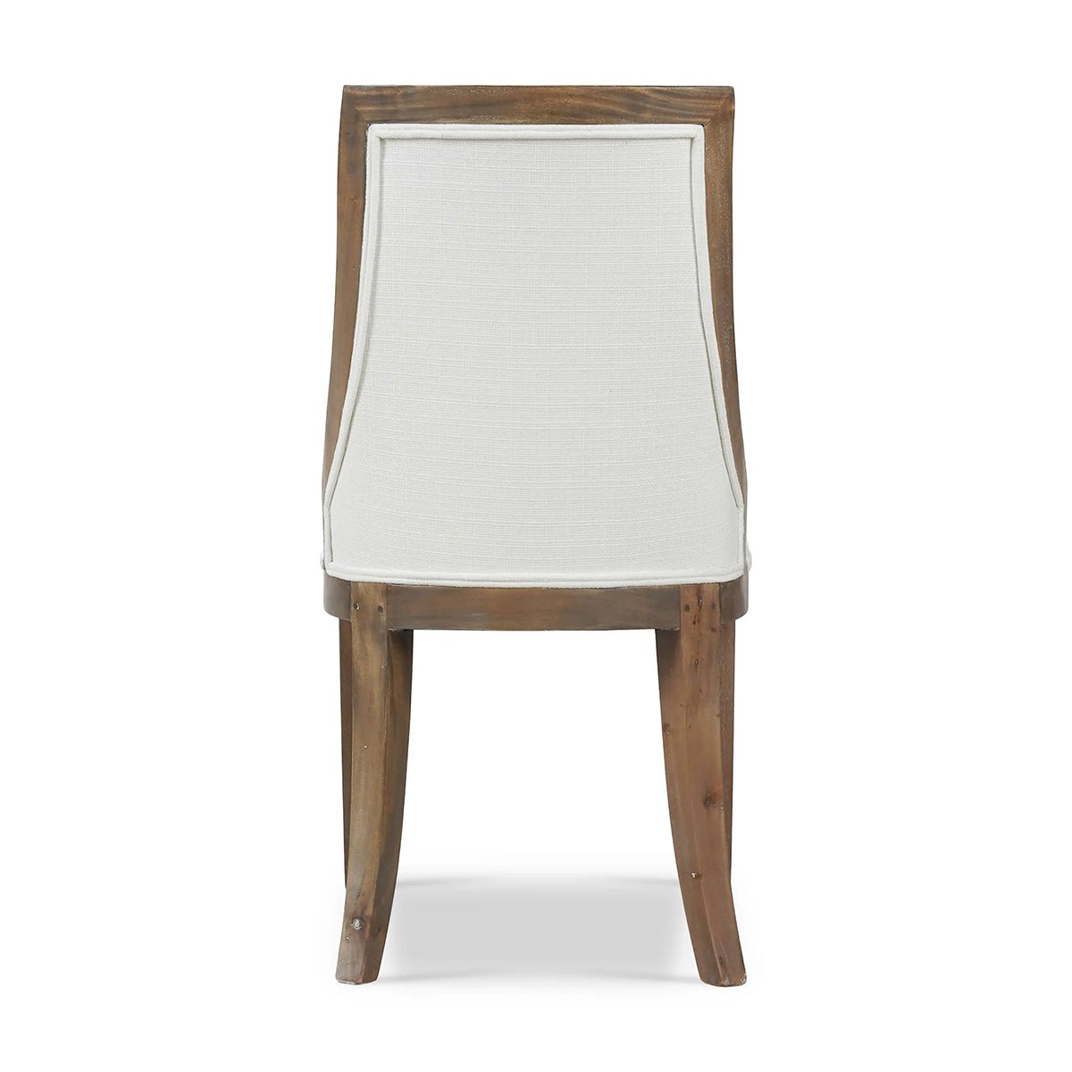 Modern dining chair, back view emphasizing upholstery.