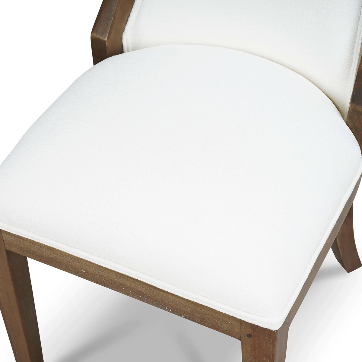 Top view of dining chair seat and back connection.