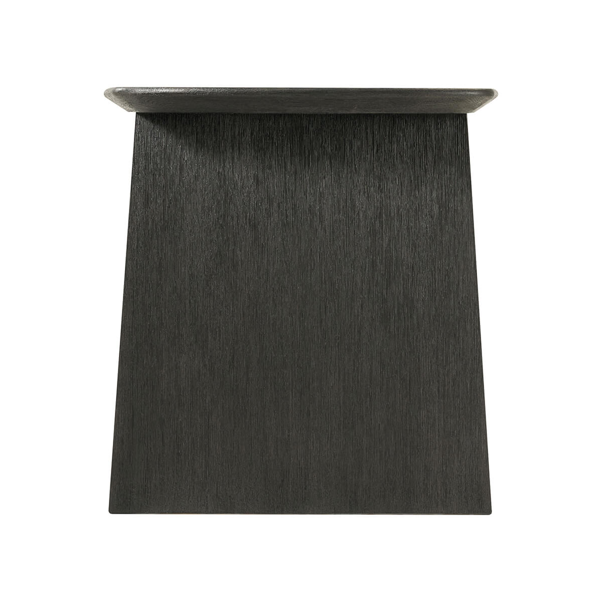 Side view of dark oak desk leg.