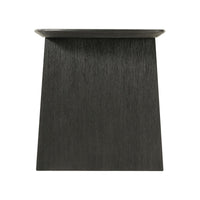 Side view of dark oak desk leg.
