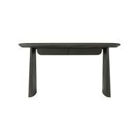 Front view of dark oak desk, minimalist design.