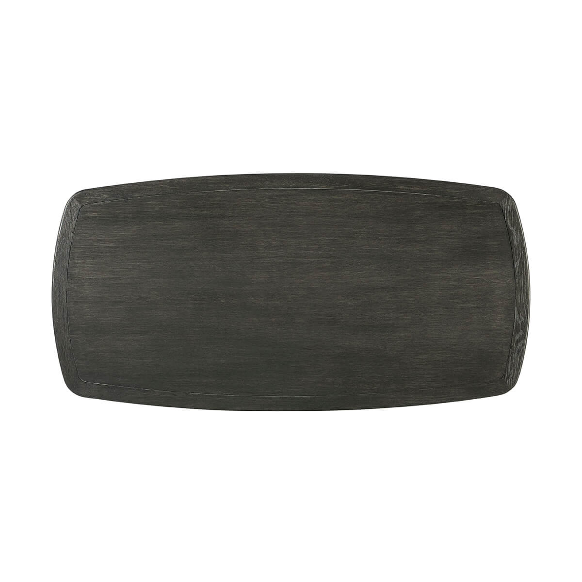 Top view of dark oak desk surface.