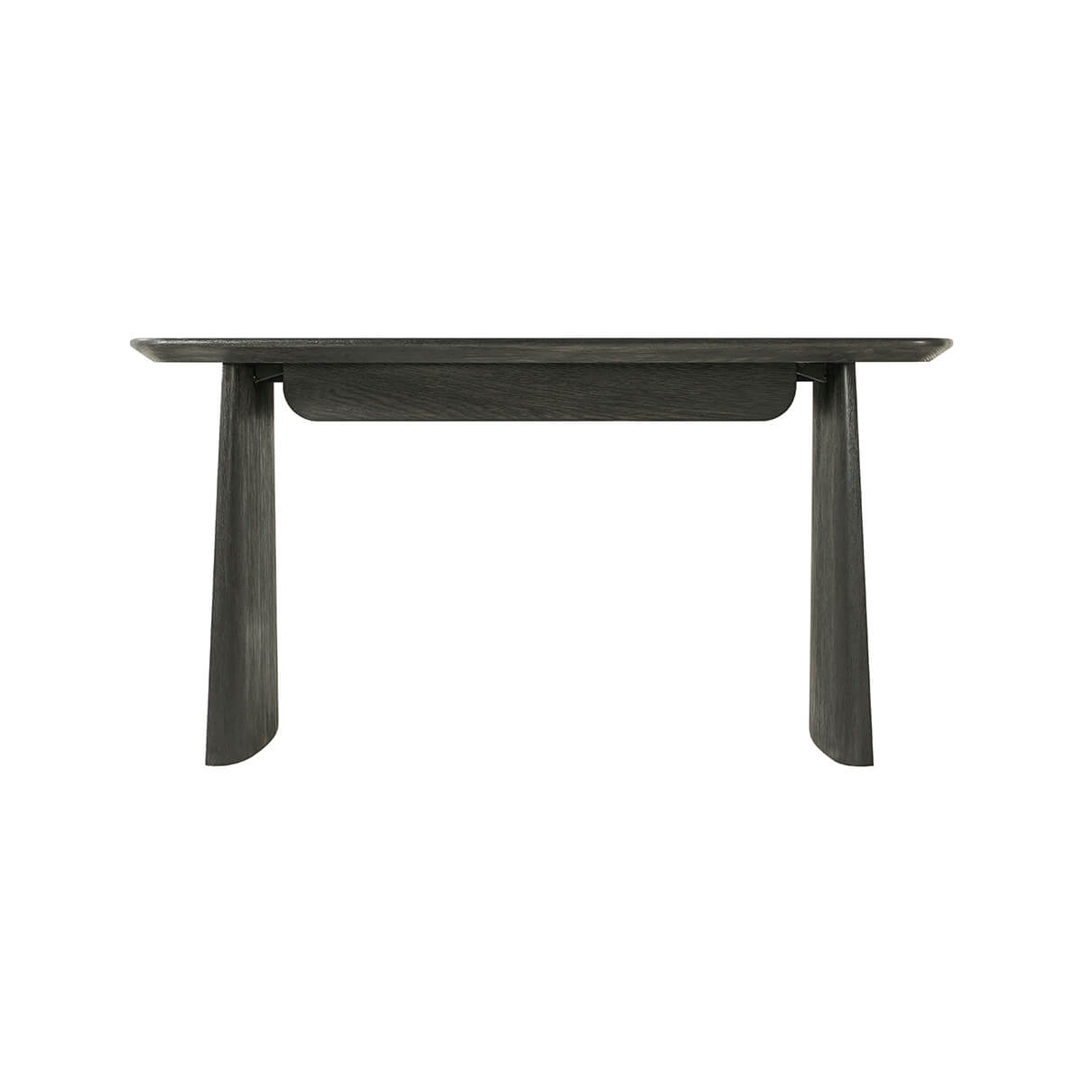 Back view of modern dark oak desk.