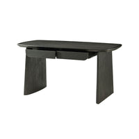 Modern desk with open drawer, dark oak finish.
