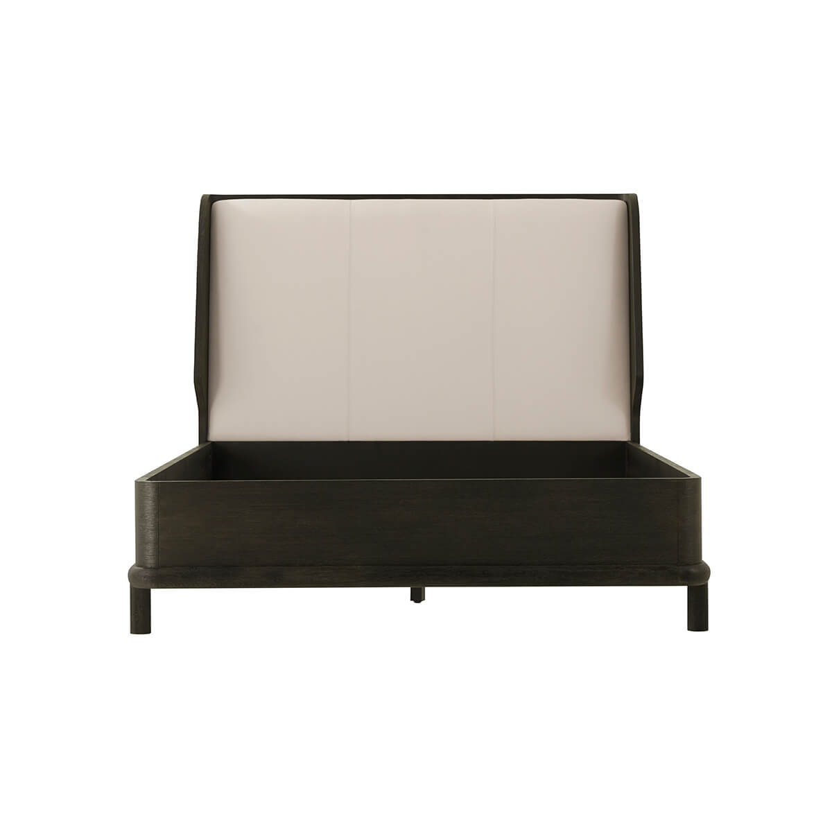 Modern luxury bed frame, headboard and base, interior view.