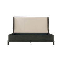 Front view of modern king-size dark oak bed frame.