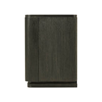 End view of dark oak media console.