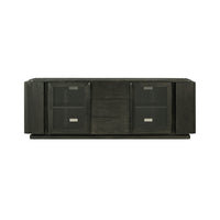 Front view of dark oak media console.