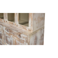 Close-up of hutch detailing and drawer knobs.