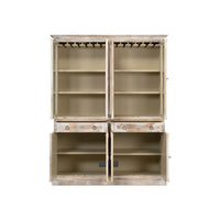 Inside view of hutch displaying shelves and compartments.