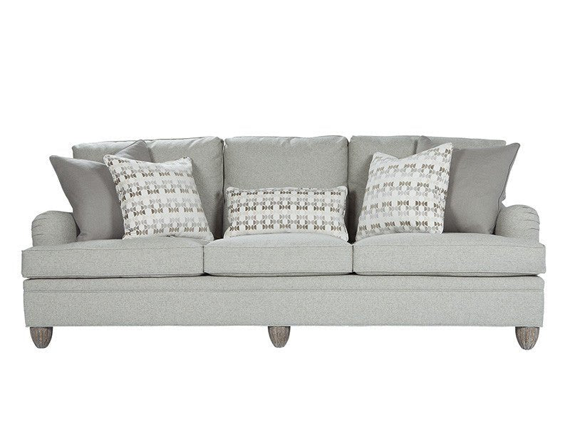 Modern English arm sofa front view with cushions