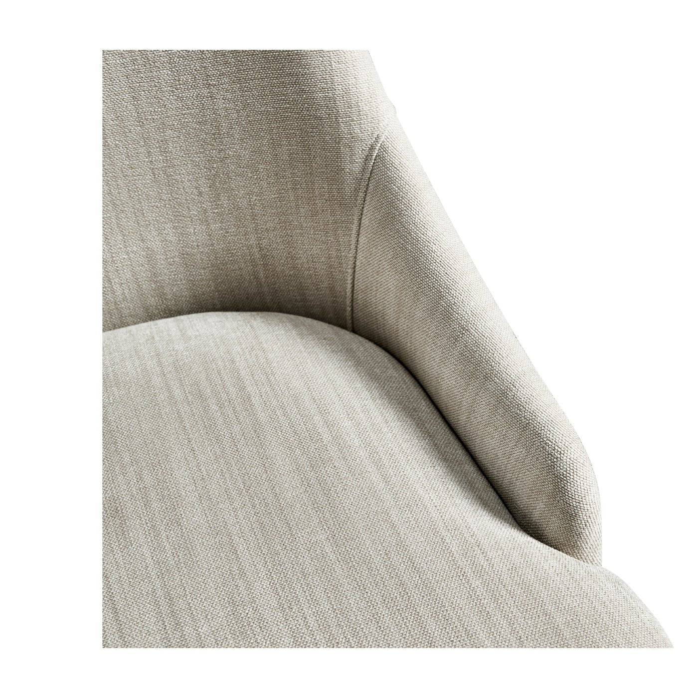 Modern English side chair, detailed view of upholstery curves.