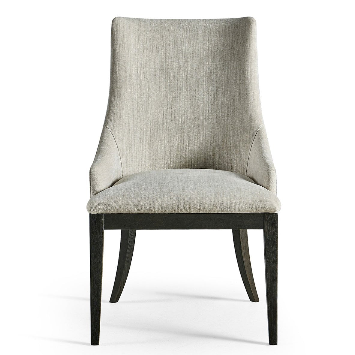 Modern English side chair, front view showing upholstery.