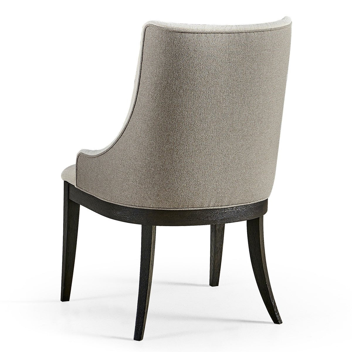 Modern English side chair, back view, elegant curves.